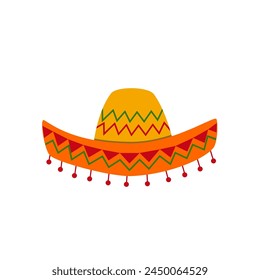 Mexican hat vector illustration. Traditional sombrero, Mexican costume element on a white background. 