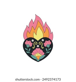 Mexican heart on fire vector clip-art illustration isolated on white. 