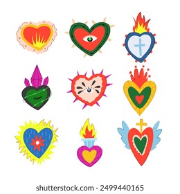 mexican heart set cartoon. mexico fire, corazon flowers, holy flame mexican heart sign. isolated symbol vector illustration