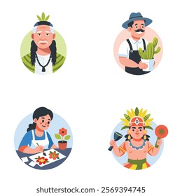 Mexican and Hispanic Characters Flat Illustrations 


