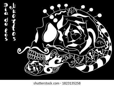 Mexican holiday Day of the Dead Celebration Festival and Halloween. Sugar skull  for poster, card, print, emblem, sign, tattoo, t-shirt. background. Vector illustration Dia de los Muertos.