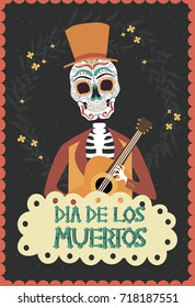 Mexican holiday "Day of the Dead" or "Dia de los muertos" with traditional sugar skulls. Editable Vector illustration.