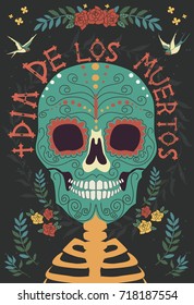 Mexican holiday "Day of the Dead" or "Dia de los muertos" with traditional sugar skulls. Editable Vector illustration.