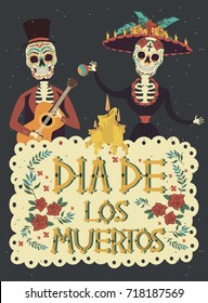Mexican holiday "Day of the Dead" or "Dia de los muertos" with traditional sugar skulls. Editable Vector illustration.
