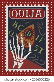 Mexican holiday Day of the Dead. Skeleton hand and Ouija board. Illustration for souvenir products