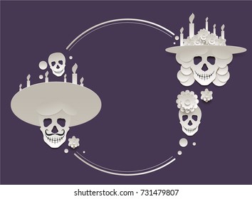 Mexican Holiday Dia de Muertos. Set of Skull. Vector illustration greerting card