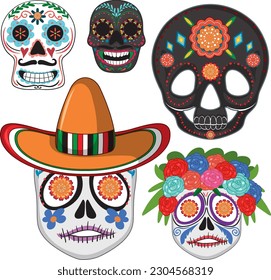 Mexican holiday symbols set illustration