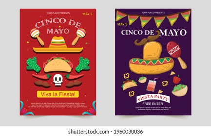 Mexican holiday vector poster. Cinco de mayo celebration poster or flyer design decoration of bunting. poster, banner, flyer, greeting card, advertising.