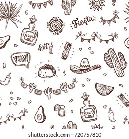 Mexican holidays pattern with doodle party elements