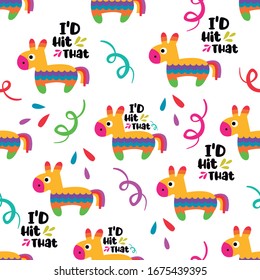 
Mexican horse pinata seamless pattern. Cartoon toy horse  vector background.