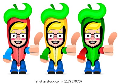 Mexican hot chili pepper vector icon on white background. Colors hot chili peppers set.