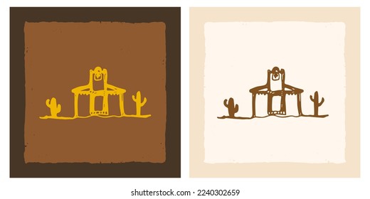 Mexican house with cactus doodle sketch