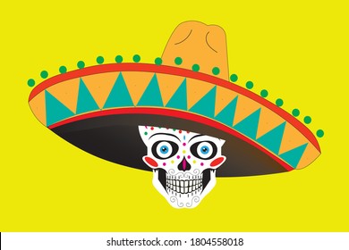 Mexican human  skull cartoon. Vector version. Day of the deat, dia de los muertos