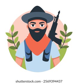 Mexican hunter character illustration in flat style 