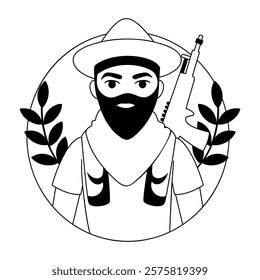 Mexican hunter character illustration in glyph style 