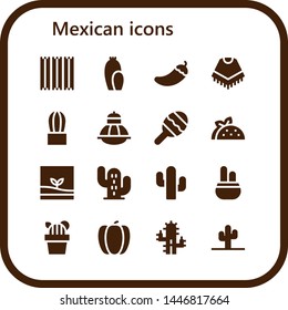 mexican icon set. 16 filled mexican icons.  Simple modern icons about  - Churros, Cactus, Pepper, Poncho, Terrarium, Maraca, Taco