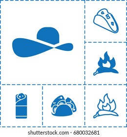 Mexican icon. set of 6 mexican filled and outline icons such as chili, taco, burrito