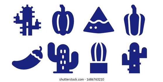 mexican icon set. 8 filled mexican icons. Included Pepper, Cactus, Nachos icons
