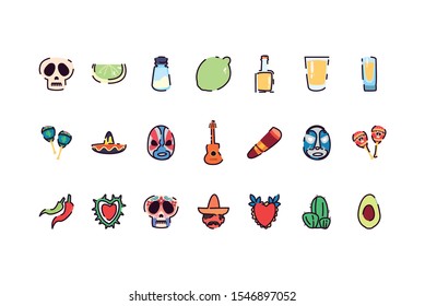 Mexican icon set design, Mexico culture tourism landmark latin and party theme Vector illustration