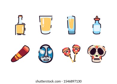 Mexican icon set design, Mexico culture tourism landmark latin and party theme Vector illustration