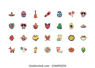 Mexican icon set design, Mexico culture tourism landmark latin and party theme Vector illustration