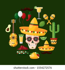 Mexican icon set design, Mexico culture tourism landmark latin and party theme Vector illustration