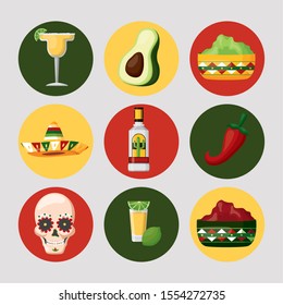 Mexican icon set design, Mexico culture tourism landmark latin and party theme Vector illustration