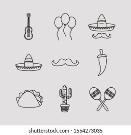 Mexican icon set design, Mexico culture tourism landmark latin and party theme Vector illustration
