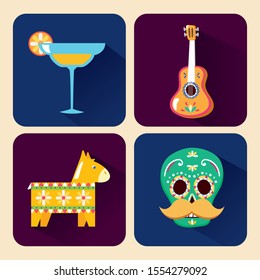 Mexican icon set design, Mexico culture tourism landmark latin and party theme Vector illustration