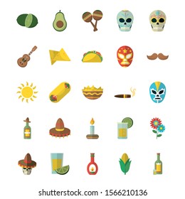 Mexican icon set design, Mexico culture tourism landmark latin and party theme Vector illustration