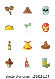 Mexican icon set design, Mexico culture tourism landmark latin and party theme Vector illustration