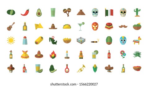 Mexican icon set design, Mexico culture tourism landmark latin and party theme Vector illustration