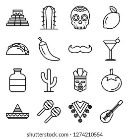 Mexican icons pack. Isolated mexican symbols collection. Graphic icons element
