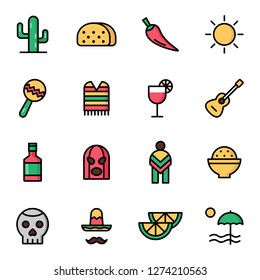Mexican icons pack. Isolated mexican symbols collection. Graphic icons element