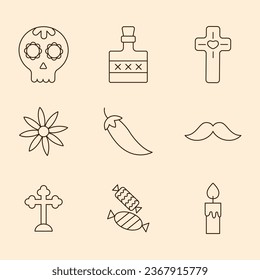 Mexican icons pack. Isolated mexican symbols collection. Graphic icons element