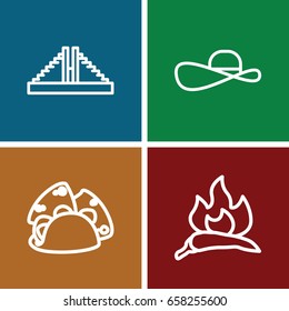 Mexican icons set. set of 4 mexican outline icons such as chili, chichen itza, taco