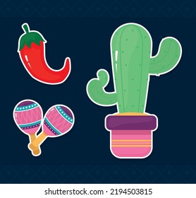 mexican icons set on blue background