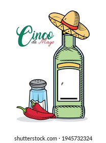 mexican illustration with tequila bottle