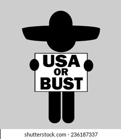 Mexican Immigrant Holding USA Or Bust Sign