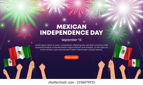 Mexican independence day background with fireworks and flags