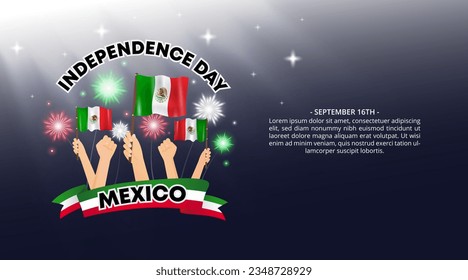 Mexican Independence Day background with flags and fireworks