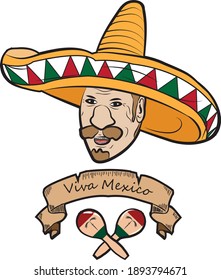 Mexican independence day. Cartoon sticker.