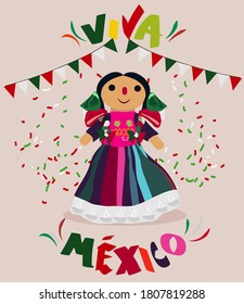 Mexican Independence day celebration - Woman celebrating - text in spanish: Long live Mexico 