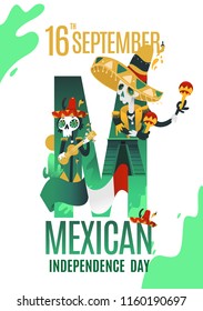 Mexican Independence Day icon 16 de Septiembre Banner or vector flat poster  (16th of September)  . fieastas patrias. EPS 10 vector. Modern illustration and lettering.