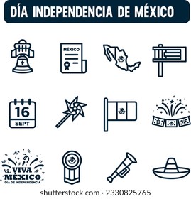 Mexican independence day icons. Vector set of September 16. Linear icon design. Mexican national holidays.