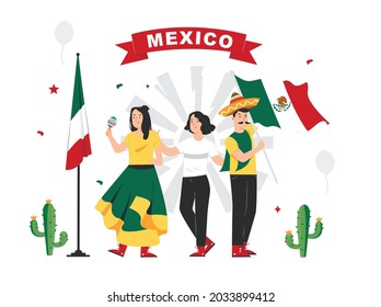 mexican independence day illustration 3 PEOPEL , september 16th poster for background. viva mexico