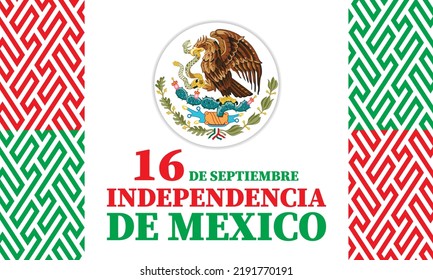 Mexican Independence day. Translation of the inscription: 16 th of September. Happy Independence day! Viva Mexico! Poster, card, banner, background design. Vector illustration EPS 10.