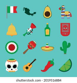 Mexican independence icon set design