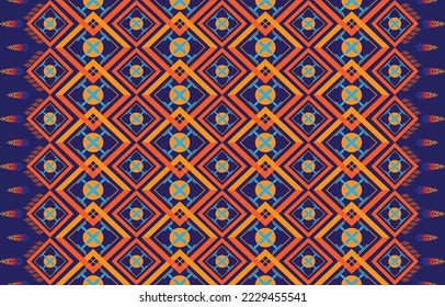 Mexican indian design with tribal ethnic themes on a geometric seamless background Beautiful textile print with native American tribal elements in an ethnic traditional style. Folk fashion from Mexico