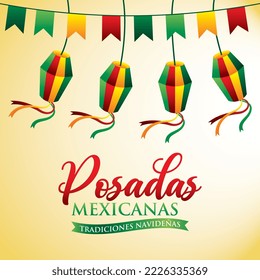 Mexican Inns with pinatas and pennants . vector illustration